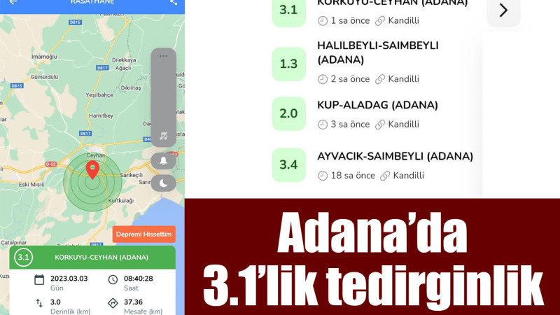 Adana’da 3.1’lik tedirginlik